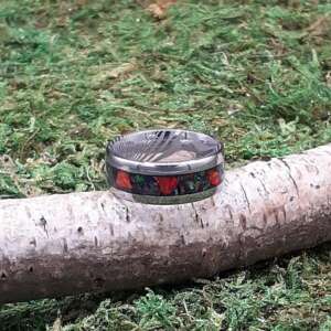Fire opal and crimson on damascus