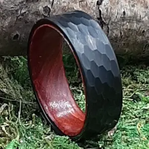 Hammered tungsten on rosewood
