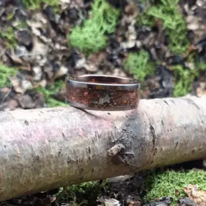 Meteorite and copper on bronzed tungsten